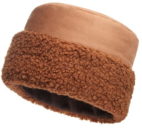 Futrzane Sherpa Mütze mit Fellrand - Wintermütze Damen - Wildleder Russen Hut (M, Hellbraun - Braun Sherpa)