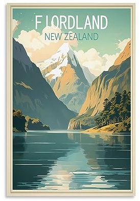 Fiordland Neuseeland Vintage-Reiseposter, 30 x 45 cm, Wandkunst, Kunstdruck, Leinwand-Kunst-Poster, modernes Familienschlafzimmer-Dekor-Poster