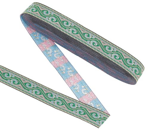 FINGERINSPIRE 9 m Vintage Stickband 20 mm Breit Grünes Stickerei Polyesterband Wellenmuster Jacquardband Flaches Band Im Ethno Stil DIY Handwerk Kleidungsdekoration