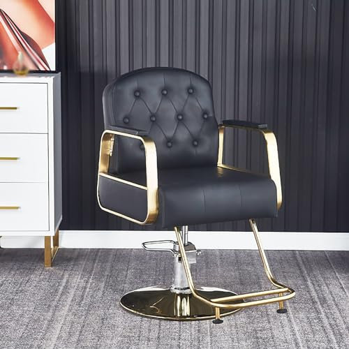 NAKEAH Friseurstuhl Verstellbarer Friseurstuhl mit Fußstütze, 360 -Grad -Schwenkhydraulik -Salonstuhl für Barber Shop Cosmetio Studio Beauty Salon,Gold,B