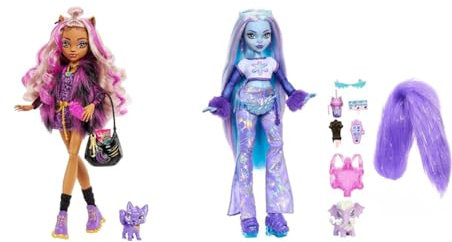 Monster High Abbey Bominable Yeti mit Mammut-Haustier & Mattel Clawdeen - Puppe mit Animal-Print-Pullover