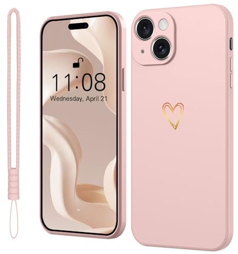 Mitetabo Handyhülle für iPhone 13 Hülle Silikon mit Gold Liebesherz, Mädchen iPhone 13 Case Weich Slim Stoßfest Kratzfeste Süßes Gold Love Schutzhülle für iPhone 13 6.1 Rosa