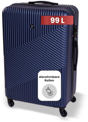 BERTOO Milano XXL Hartschalenkoffer 99L Marineblau Großer Spinnerkoffer mit 4 abnehmbaren Rollen und Zahlenschloss