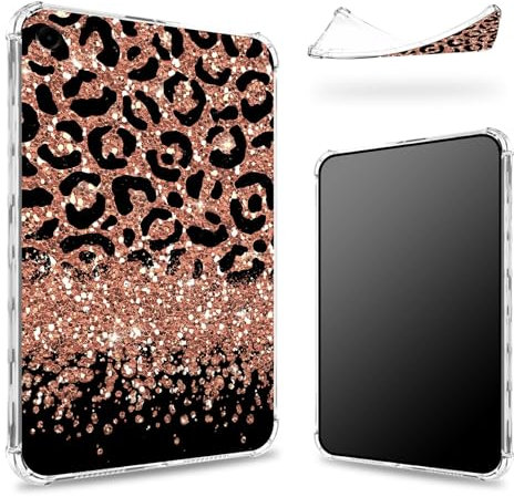 Progettata per iPad di 9a generazione 2021/8a generazione 2020/7a generazione 2019 da 10,2 pollici, retro trasparente con glitter leopardato, protezione angolare sottile in morbido TPU antiurto