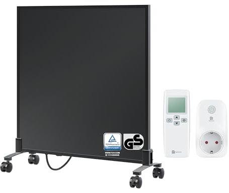 BR Bringer Infrarotheizung Standgerät - 300 Watt - Energiesparend - Mobile Elektroheizung mit Standfüßen auf Rollen, Smart Thermostat und Fernbedienung - 5 Jahre Garantie, TÜV (schwarz)