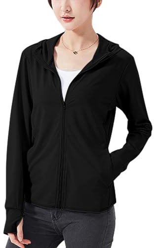 Sukany Women's UPF 50+ Sun Protection Hoodie Running Lightweight UV Jacket Athletic Thin Zip Up Outdoor Hiking Long Sleeve SPF Shirt with Thumb Holes