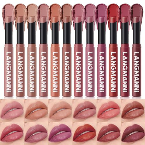 Lippenstift Set, 12 Colors Matt Ink Lippenstift Set Velvet Nude Rose Pink Waterproof Long-Lasting Non-Stick Cup Not Fade Shimmer Lip Gloss Roter Liquid Lipstick Gift For Women