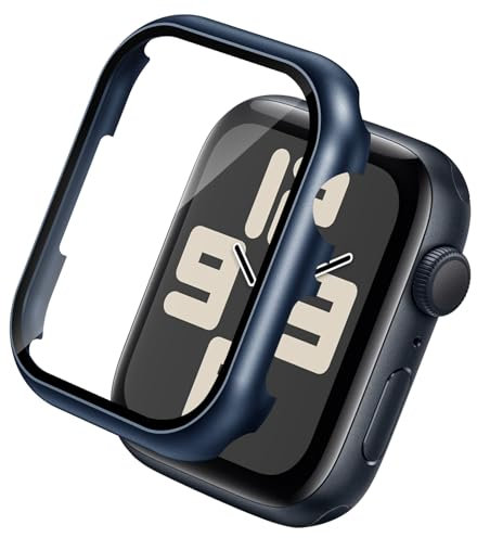 Supore Lega di Alluminio Cover Compatibile con Apple Watch SE Series 6 5 4 44mm con Vetro Temperato, Copertura Completa Custodia HD Clear Pellicola Protettiva, Risposta Precisa e Rapida