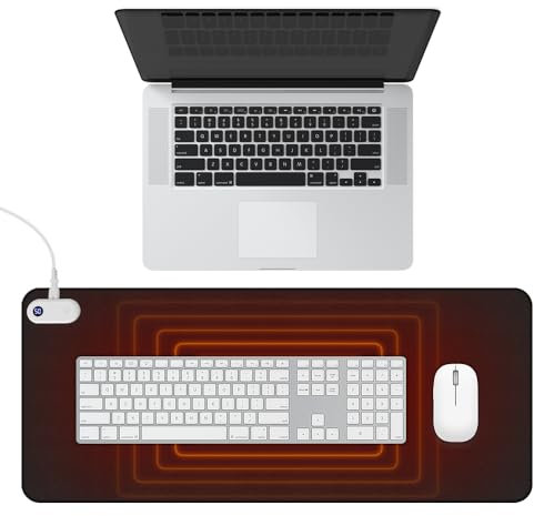 Lotvic Sous-main chauffant, 80 x 33 cm, tapis de souris avec fonction chauffage, 3 niveaux de chauffage et arrêt automatique de 3 heures, pour le bureau, la maison, noir