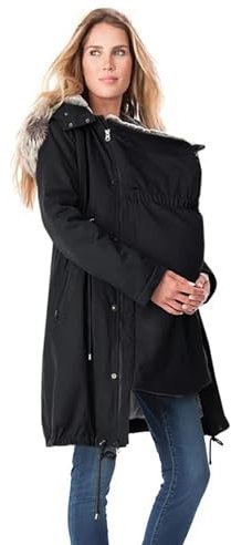 Fannyfuny Winterjacke Damen Lang Warm Baumwolljacke Tragejacke Umstandsjacke Umstandsmode Winter 3 In 1 Schwangerschaftsjacke Mit Babyeinsatz Umstandsmantel Winterjacke Schwangerschaft mit Taschen