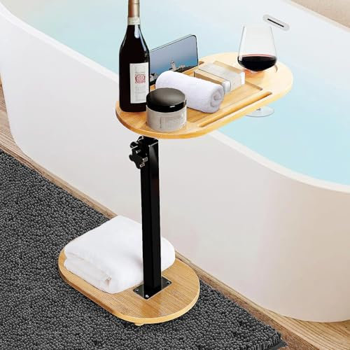Badewannen Beistelltisch C Form, Beistelltisch Höhenverstellbar Klein, Badewanne Bambus Tablett, Untertisch Für Couch Und Bett, Modern Mobiler Kaffeetisch Side Table Für Wohnzimmer Und Schlafzimmer