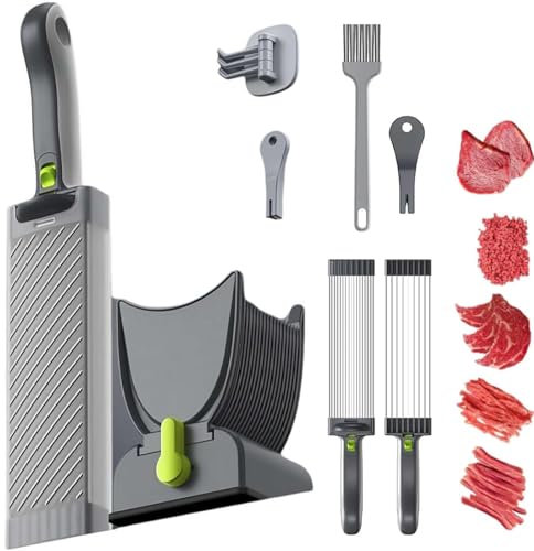 Manual Meat Slicer, Stainless Steel Meat Slicer Cutter Set with Sharpener, 2~4 mm Adjustable Thickness Blades