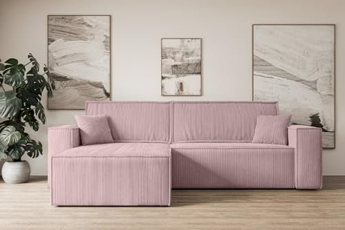 ALTDECOR Ecksofa mit Schlaffunktion und Bettkasten Corner Sofa Eckcouch Couch L-Form universal, Links/rechts angeordnet Schlafcouch Ausziehbar Wohnlandschaft Schlafsofa Celtic-XL - 277x143x83cm Rosa