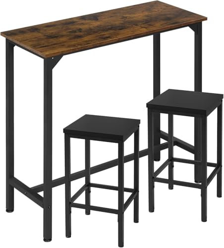 EUGAD Bartisch mit Barhocker Set, Stehtisch mit 2 Hockern, Essgruppe, Küchentisch mit Küchenstühlen, Esstisch, Küchenhocker, Tresenhocker, Vintage Braun + Schwarz