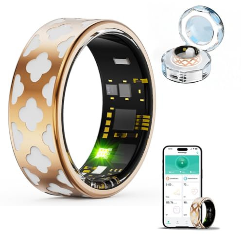 Smart Ring, Smartringe für Damen Herren, Smart Ring Gold, Fitness Ring Damen, Health Tracker Schrittzähler Aktivitätstracker Fitnessring Smart Ring Android iOS (9, 18.9mm)