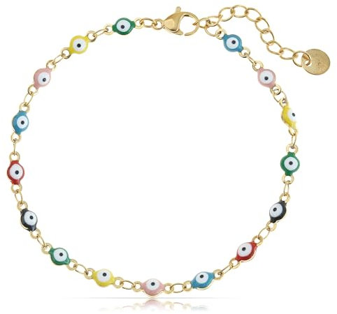Made by Nami Armband Damen Gold mit Nazar Boncuk Anhängern Perlenarmband aus Chirurgischem Edelstahl 17 + 4 cm Hypoallergen Wasserfester Schmuck Gold Boho Schmuck Damen (Bunt)
