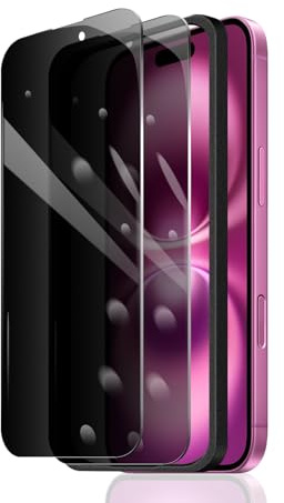 Fylnatc 2×Privacy Screen Protector for iPhone 15 Plus/16 Plus + 1×Installation Frame, Anti-Spy Tempered Glass Film, 9H Hardness Easy Installation Impact-Private Protection