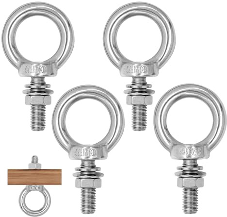 Lot de 4 vis à œil M10 × 30 mm en acier inoxydable 304 | Vis à anneau pour rouleau de fixation et suspension, boulons à anneau avec écrous et rondelles