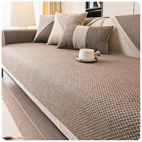 FYFWPA Sofa Überzug Vintage Sofabezug Weiche: rutschfest Sofaschoner Gewebte Baumwolle und Leinen 1/2/3/4 Sitzer Couch Überzug Sofaüberwürfe für U Form L Form Sektionssofa(Coffee,70 * 150cm)