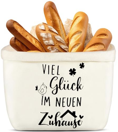 Gebrazy Brotkorb Stoff - Einzugsgeschenke Wohnung, Geschenk Zum Einzug Geschenkidee, Nachhaltiger Brötchenkorb Modern aus Stoff für Frühstück, Brunchen & Feiertage (Weiß) (Vogel + Klee)