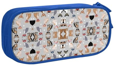 WYYDPPLK Hundebrillen-Federmäppchen mit Volldruck-Design, strapazierfähiges Oxford-Stoff-Federmäppchen für Schule, Büro & Reisen, Multi Pocket Aufbewahrungstasche für Stifte, Make-up & Zubehör, blau