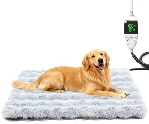 Littlo Kozytail Tappetino riscaldante per cani, termostato intelligente, 12 livelli di temperatura e timer 0-12 ore, grande tappetino riscaldante per animali domestici con copertura in pile felpato