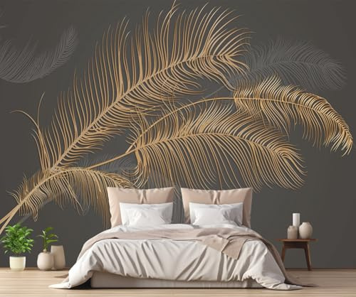 ZXCHEE Papier Peint Panoramique Feuillage Doré Rayé Vintage Papier Peint 3D Tapisserie Mural Salon Chambre Décoration Murale -ZX11444-310x250cm