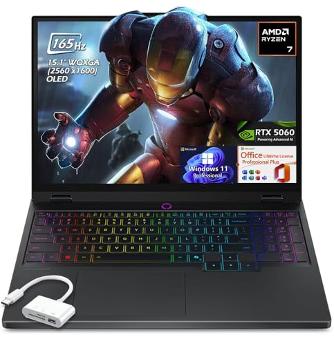 Lenovo Legion 5 15.1 OLED WQXGA 165HZ Gaming Laptop, AMD Ryzen 7 260 8-Core, 32GB DDR5 1TB SSD, RTX 5060, Backlit KB, WiFi7, Win11 Pro Office Lifetime License, Eclipse Black, w/USB Hub, W/GaLiMu