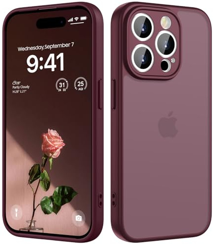 HGH für iPhone 14 Pro Max Hülle, Dunkel Rot | Vollständiger Kameraschutz Stoßfest Kratzfest Anti-Fingerabdruck Transluzente Rückseite Matt Handyhülle für iPhone 14 Pro Max