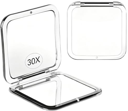 tsejitxin Miroir de Poche Grossissant 30x Double Face 8x8 cm | Miroir de Maquillage Pliable, Accessoire de Voyage Léger, Pour Femme, Se Range Facilement dans le Sac