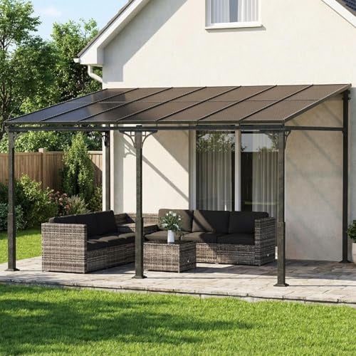 DecHome - Pergola 4x3 mt, in Metallo e Policarbonato, Marrone