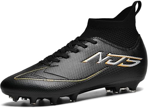 FGNINIY Chaussures de Football Homme High Top Spike Crampons Profession Foot Antidérapants Entrainement Adolescents Chaussures de Sport,Noir,EU40