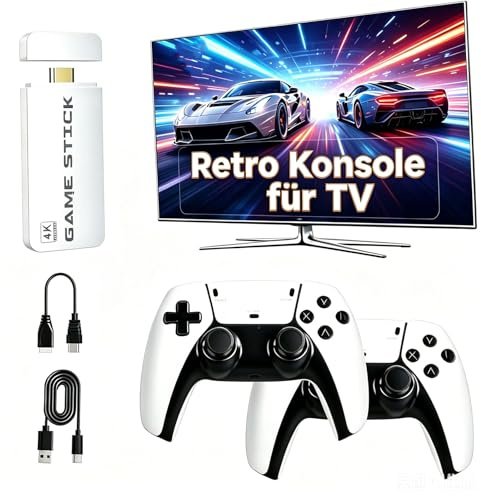 Console retrò, Plug & Play, console di gioco retrò con 2 controller, videogiochi classici per TV, console di gioco per la casa (bianco luna)