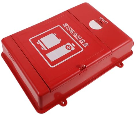 PERSELOSO Contenitore per Batterie Usate in Plastica Rossa, Cassonetto da Parete Chiudibile, per Scuole e Aree Residenziali