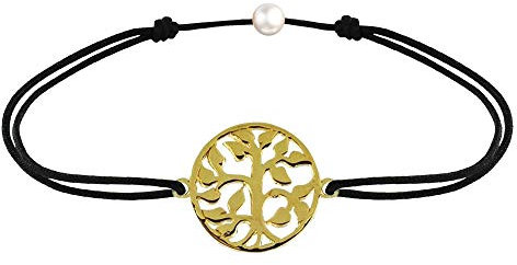 LES POULETTES BIJOUX - Bracelet Lien Arbre de Vie Plaqué Or - Noir