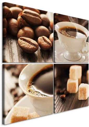 murando - Leinwandbild Set Kaffee Coffee, 60x60 cm, 4-teilig, Küche, modern | Hochwertige Leinwand, sofort aufhängbar, ideal für die Küche, wasserfest und lichtecht, langlebig, stilvoll, zeitlos, edel