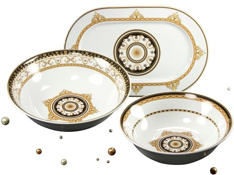 Creatable, 15089, Serie Majestosa schwarz, 3-teiliges Geschirrset, Servier Set aus Porzellan, spülmaschinen- und mikrowellengeeignet, Made in Europe