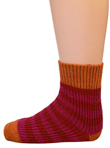 Hirsch Natur, Baby und Kinder Ringelsocken aus 100% Wolle (kbT) (23-24, himbeer/rot/mango)