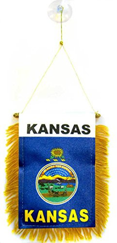 AZ FLAG - Fanion Kansas Pour Décoration Voiture Avec Ventouse et Franges Dorées - Mini Drapeau Etat Américain - Usa - Etats-Unis - 13x10 cm