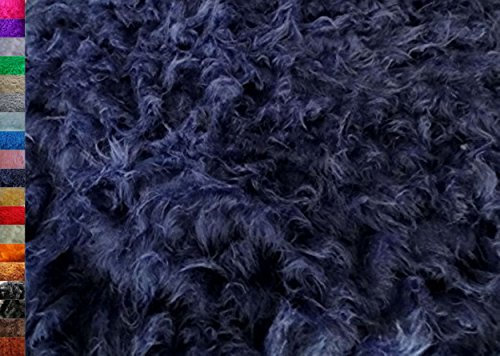 StoffBook DUNKELBLAU LANGHAAR FELLIMITAT ZOTTELFELL STOFF KUSCHELWEICH KLEIDUNG KOSTÜM, B703