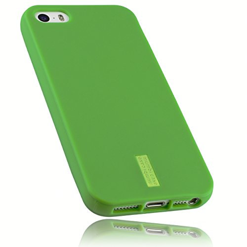 mumbi Hülle kompatibel mit iPhone SE / 5 / 5S Handy Case Handyhülle, grün mit grünem Streifen