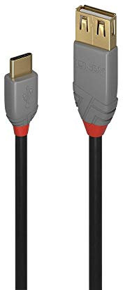 LINDY 0.15m Anthra Line USB 2.0 Type C to Female A Cable - Black
