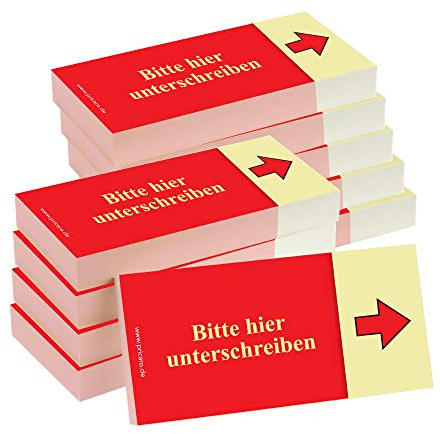 PRICARO Haftnotizen Bitte hier unterschreiben, Pfeil rechts, rot, 100 Blatt, 10 Stück