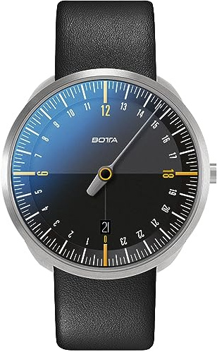 botta Design UNO 24 Titan Montre 24H Mono Aiguille Homme Analogique Quartz avec Bracelet en Cuir 420000 (40 mm, Noir/Orange)