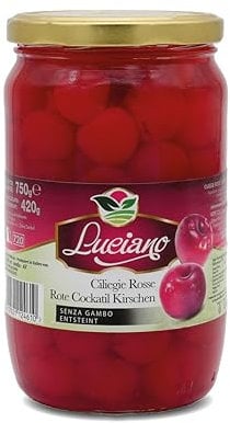 Luciano Cocktail Kirschen 420g Maraschino Cocktailkirsche ohne Kern Sauerkirschen im Glas ohne Stiel eingelegt in Sirup