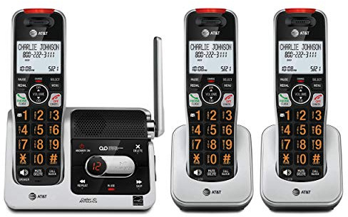 AT&T BL102-3 DECT 6.0 3-Handset Cordless Phone for Home with Answering Machine, Call Blocking, Caller ID Announcer, Audio Assist, Intercom, and Unsurpassed Range, Silver/Black