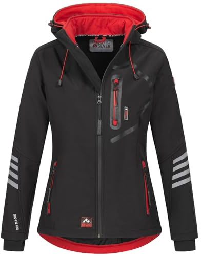 Arctic Seven Damen Softshell Funktions Outdoor Regen Jacke Sport Kapuze AS186 [AS-186-Schwarz-Rot-Gr.3XL]