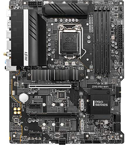 MSI Z590 PRO WIFI ProSeries Motherboard (ATX, 11th/10th Gen Intel Core, LGA 1200 Socket, DDR4, PCIe 4, M.2 Slots, USB 3.2 Gen 2, 2.5G LAN, DP/HDMI, Wi-Fi 6E)