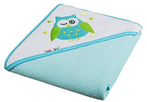 Akuku Baby Badehandtuch mit Kapuze FROTTEE/Kinder Kapuzenhandtuch 80x80cm (Türkis/Eule)