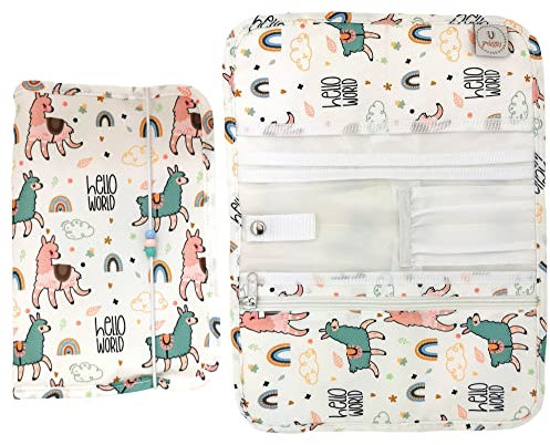 LittleNoah®- Premium Wickeltasche für unterwegs mit extra viel Platz, Kompakte Diaper Bag für werdende Eltern & süßes Geschenk Schwangerschaft/Babyparty (HelloWorld Lama)